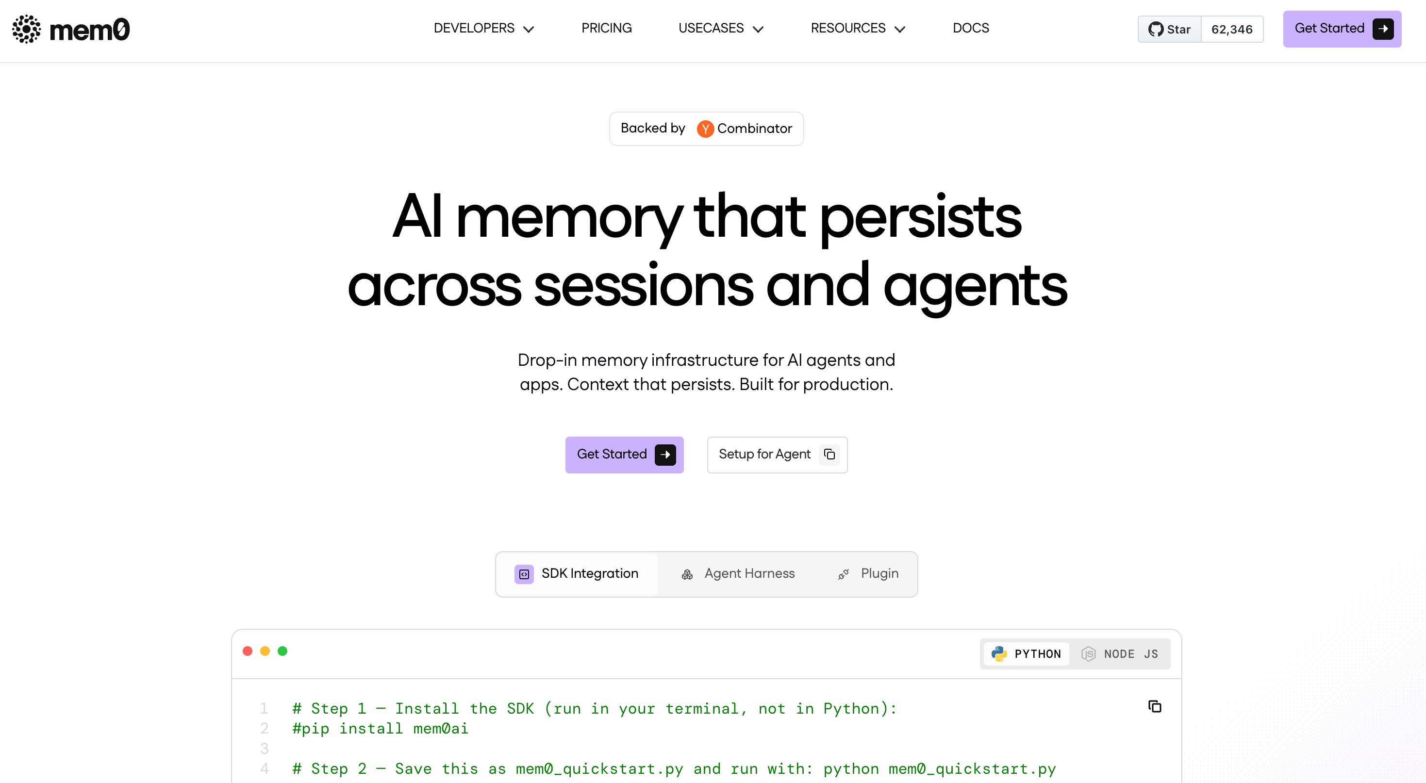 Mem0 developer-focused memory API with vector embeddings