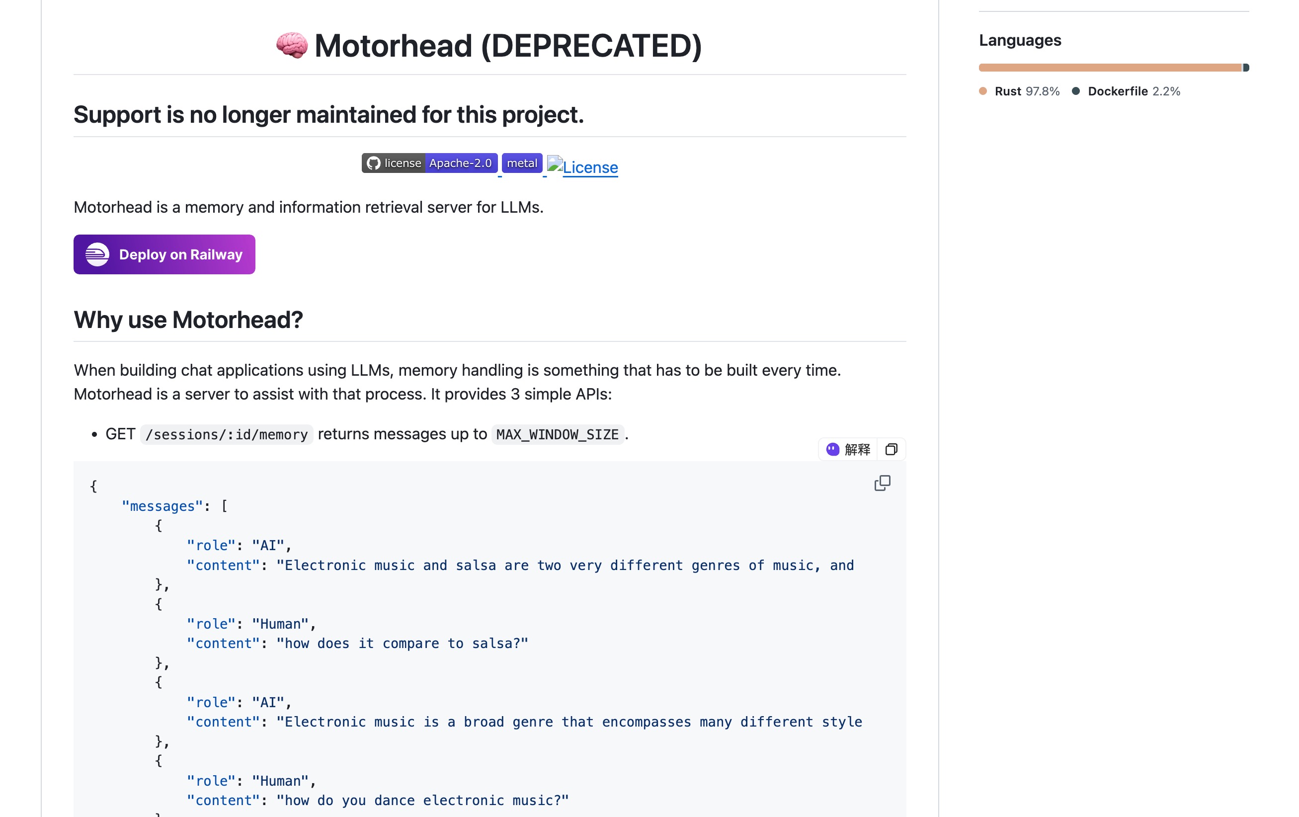 Motorhead Rust-based incremental memory server for coding agents