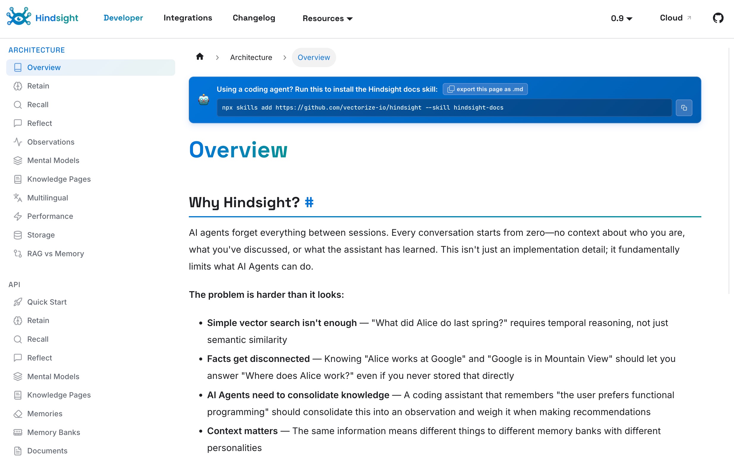 Hindsight session logging and state tracking for agent observability