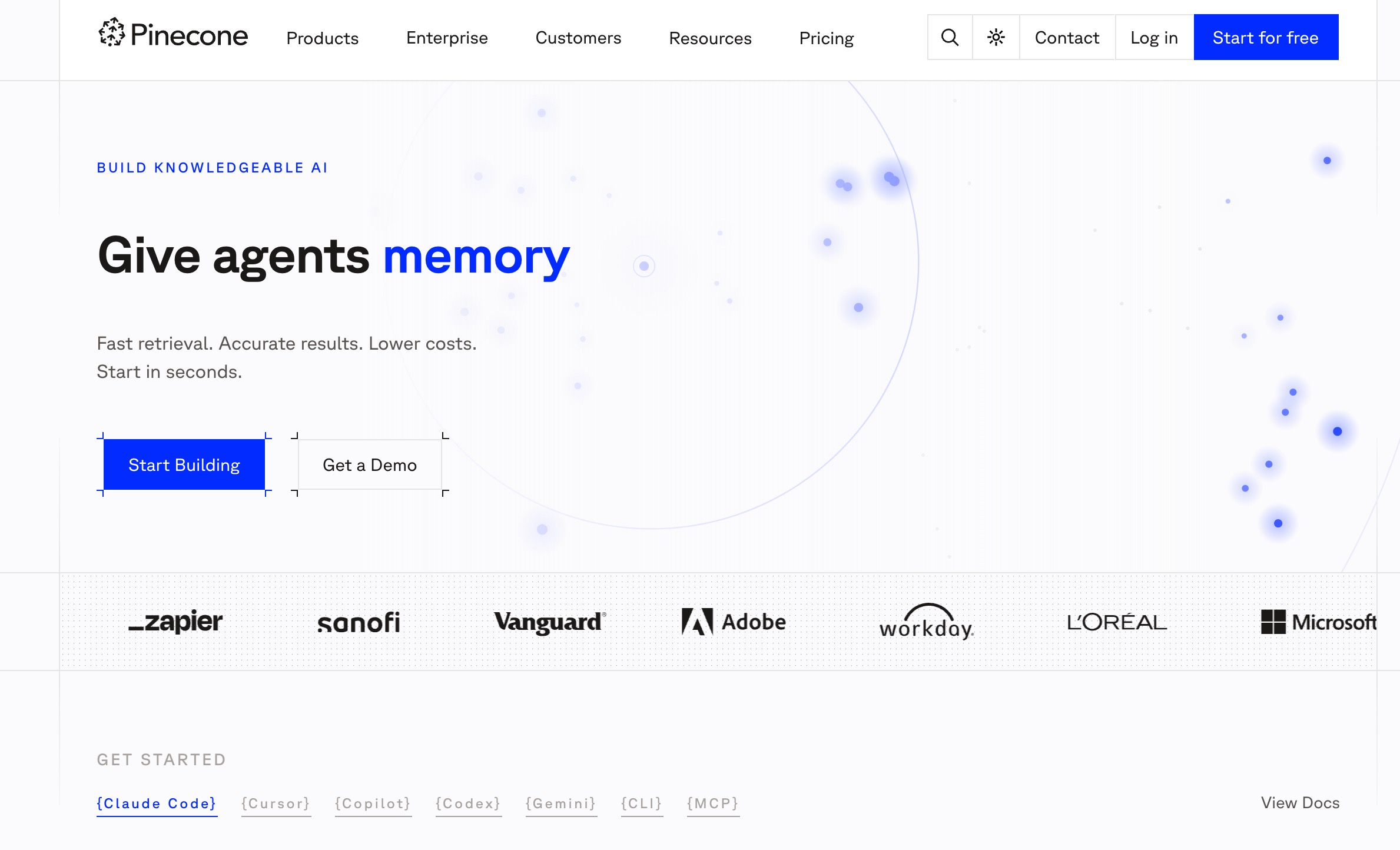 Pinecone managed serverless vector database as an agent memory store